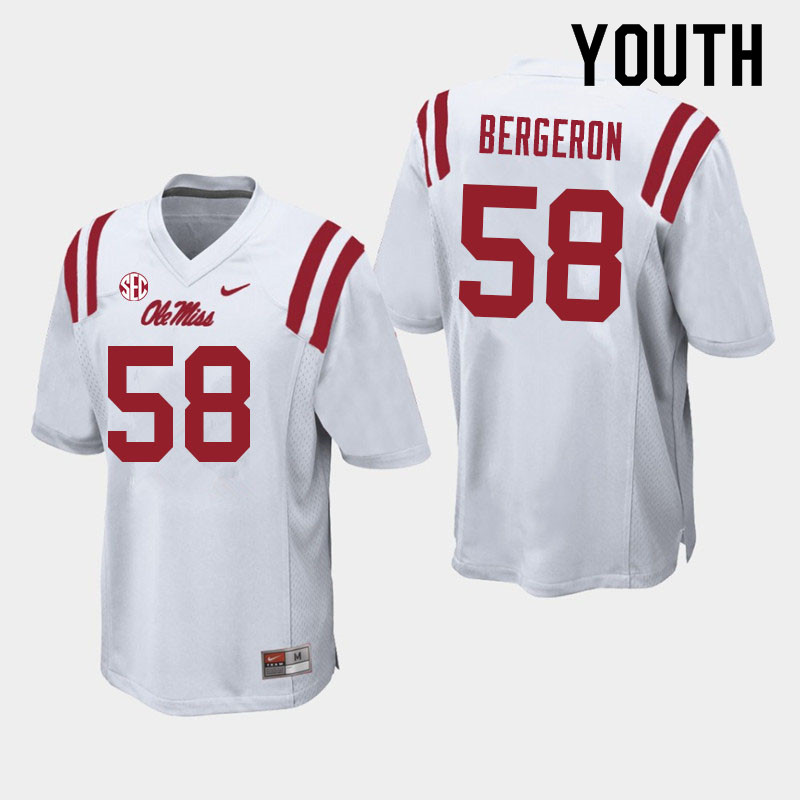 Youth #58 John Bergeron Ole Miss Rebels College Football Jerseys Sale-White - Click Image to Close